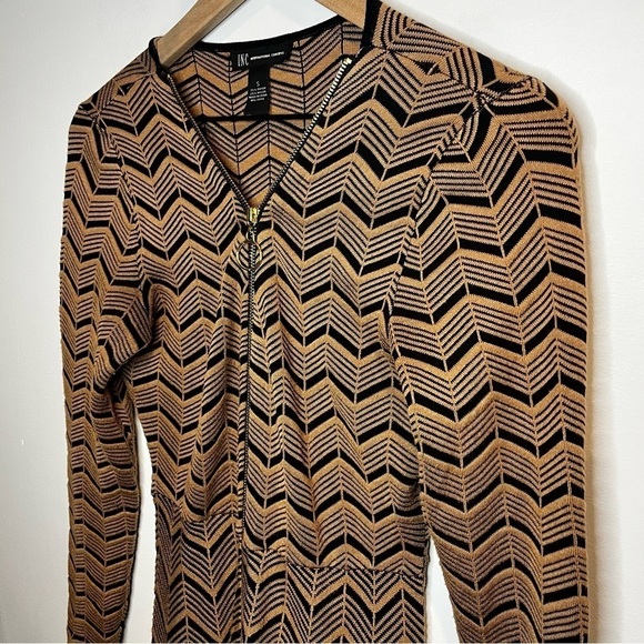 INC International Concepts Chevron Pattern Zip Front Sweater Dress | Small - Picture 3 of 9